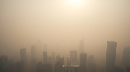 Fototapeta premium Dense Smog Covering Modern City Caused by Carbon Emissions