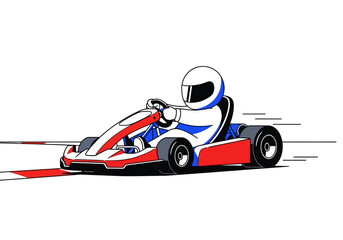 Obraz premium A stylized illustration of a go-kart racer speeding along a red and white track curb.