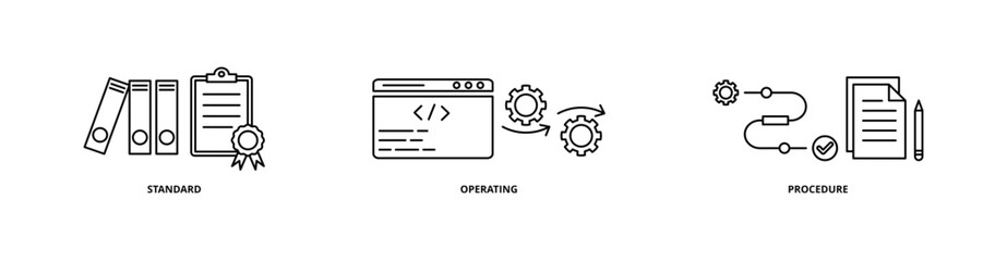 SOP icon set with standard, operating, and procedure