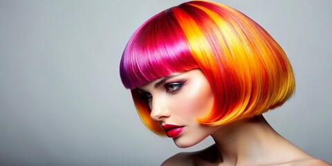 Asymmetrical Bob Hairstyle, Sharp Angles, White Background - Stock Photo