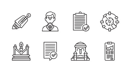 Collection of hand drawn business icons representing legal services finance and expertise vector
