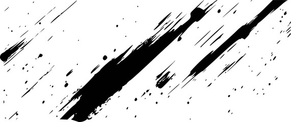 Abstract Black Ink Splatter and Brush Strokes on White Background