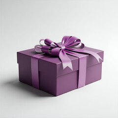 Obraz premium purple colour gift box with purple ribbon isolated on white background/ gift package/ small present on white space 