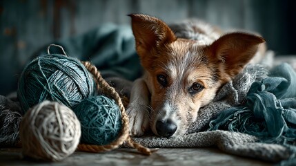 dog and thread balls
