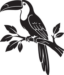 Obraz premium Silhouette vector of exotic tropical bird perched on branch, white background