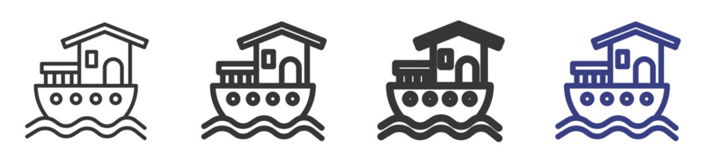 Houseboat Icon Set Illustration with Outline Style Variation

