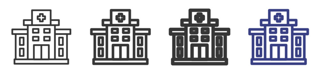 Hospital Icon Set Illustration with Outline Style Variation

