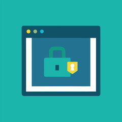 Digital Security Illustration Showing Secure Browser Window with Padlock and Keyhole Shield for Online Safety and Data Protection