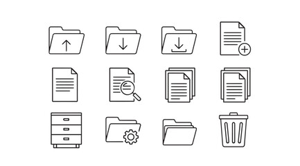 Collection of hand drawn document and folder icons for digital organization and file management vector