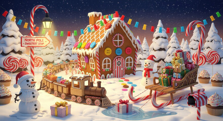 Gingerbread house at North Pole Christmas village