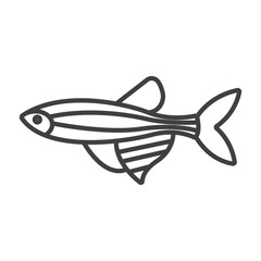 A line drawing depicts a striped fish with a distinctive tail fin