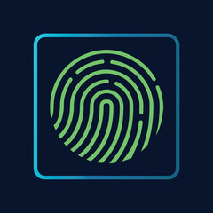Fingerprint Scan Icon with Neon Blue Outline Security System Biometric Identification Technology Green Finger Print Illustration Isolated