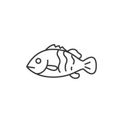 A line drawing of a fish with distinct fins and stripes