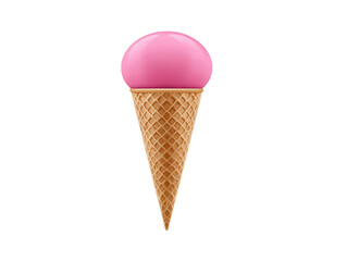 Pink ice cream cone with waffle cone and glossy scoop, isolated on transparent background, evokes sense of sweetness and fun, perfect for summer or dessert themes