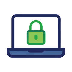 Laptop with Green Padlock Icon Representing Data Security and Privacy Protection with Strong Encryption and Secure Online Access Concept