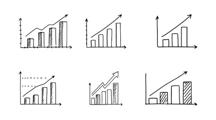 Business growth hand drawn graphs and bar chart illustration set
