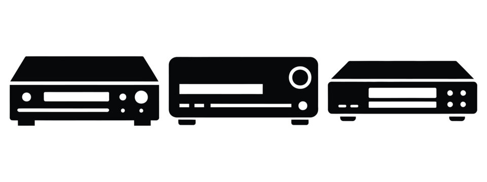 blu ray player icon set, black color and white background