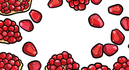 Pixel Art Pomegranate Slices Scattered on a White Background Vibrant Red Juicy Seeds Healthy Food Design