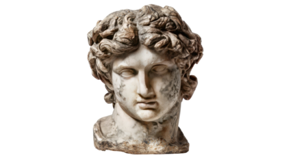 Antique marble man statue isolated on white, a classic sculpture representing ancient roman history