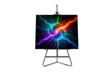 Vibrant electric energy displayed on canvas art easel dynamic lighting effect isolated on transparent background
