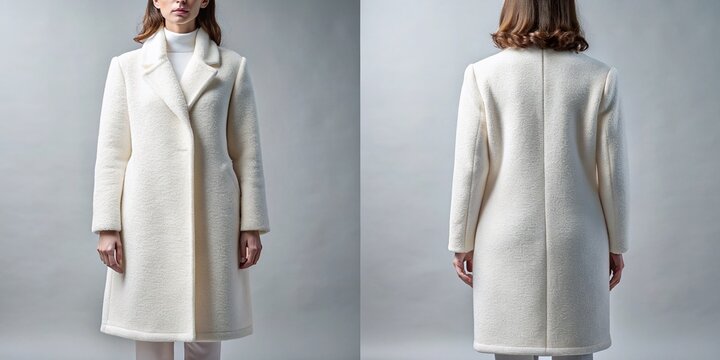 Blank White Wool Coat Mockup - Front & Back Silhouette Photography
