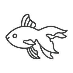 A simple line drawing of a goldfish in profile featuring detailed fins and a round eye