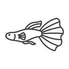 A simple outline drawing of a guppy fish viewed from the side with details like fins and tail