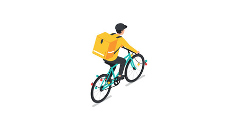 Naklejka premium Cyclist with yellow bag in isometric style, urban bicycle delivery concept