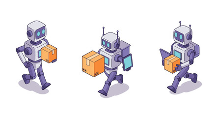 Robots delivering packages futuristic 3d technology in logistics