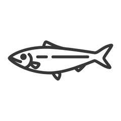 A stylized black fish icon is positioned horizontally against a white background It features simple line art defining its shape and internal details