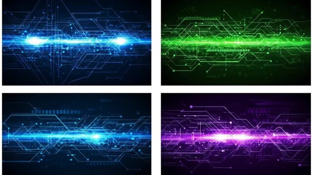 Abstract Digital Technology Background With Glowing Lines And Particles In Blue Green And Purple Hues