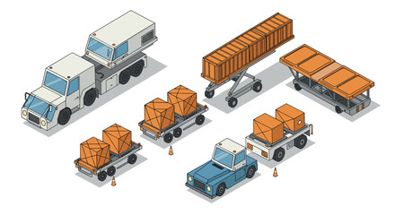 Isometric airport cargo vehicles and equipment