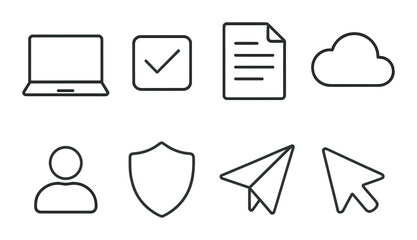 Minimalistic technology icons on grayscale background