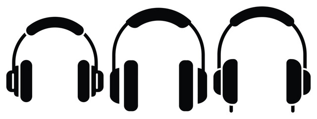 headphones minimal flat icon set, black color and white background