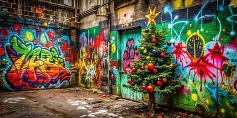 Fototapeta premium Bold Rude Christmas Graffiti Art Splatters Wet Paint Festive Street Art