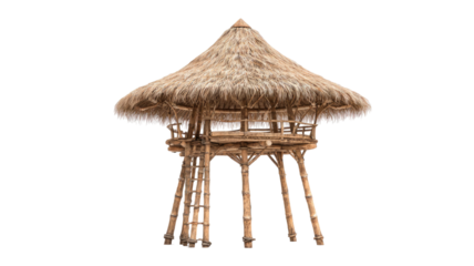 A traditional wooden beach house isolated on white sand