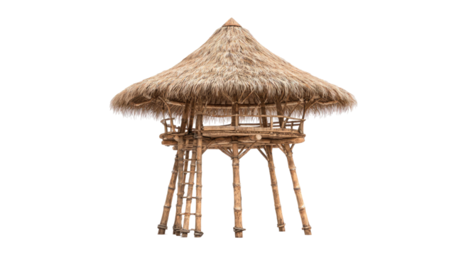 A traditional wooden beach house isolated on white sand