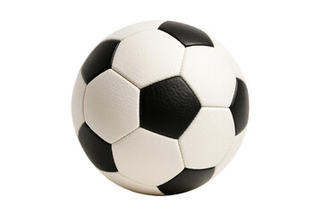 Soccer ball, the symbol of the world's most popular sport, isolated and ready for action. The ball is designed with black and white polygons, classic appearance.