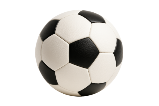 Soccer ball, the symbol of the world's most popular sport, isolated and ready for action. The ball is designed with black and white polygons, classic appearance.