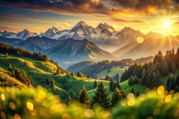 Breathtaking Mountain Valley Panorama with Bokeh Effect - Stunning Nature Landscape