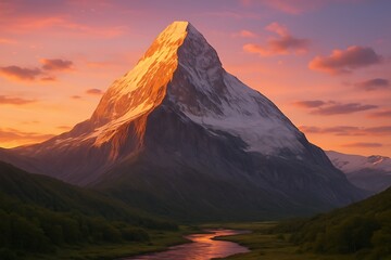 Majestic matterhorn mountain peak illuminated by golden sunrise and sunset sky
