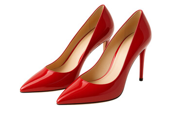 A pair of elegant red high heels, perfectly styled for fashion or a special occasion. The glossy finish catches the light, highlighting the sleek design