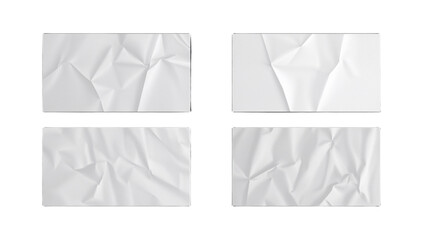 Set of realistic crumpled white paper textures, perfect for adding an authentic, minimalist, and distressed sticker or label effect to designs, presenting a simple yet detailed surface