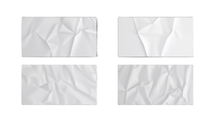 Set of realistic crumpled white paper textures, perfect for adding an authentic, minimalist, and distressed sticker or label effect to designs, presenting a simple yet detailed surface