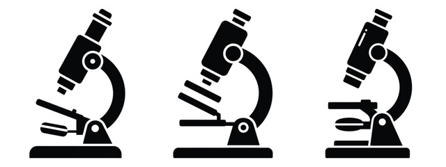 laboratory microscope minimal icon set, black color and white background