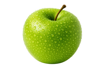 A vibrant close-up shot of a single green apple with water droplets