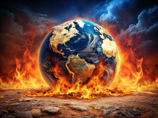 Burning Earth: Global Warming Climate Change Disaster Stock Photo