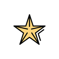 A stylized star with black outlines and a light yellow fill A small section of the star is altered