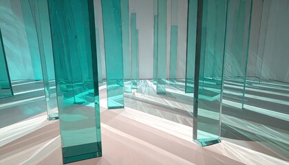 Teal Glass Rods Vertical Forest Abstract Background