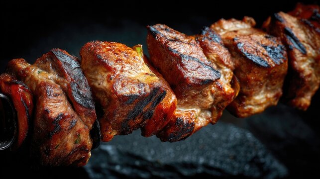 Turkey dish Kebab Grilled meat on skewers browned meat pieces with char marks